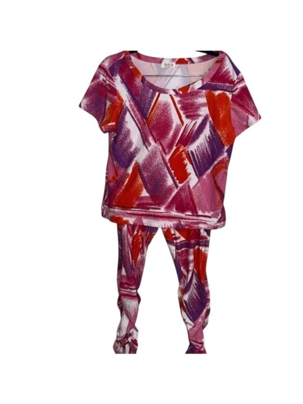 Jolie & Joy Womens 1X Abstract Print Top & Pants Set